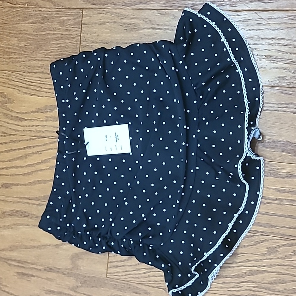 Unique Vintage Black & White Pin Print Totally Tied Up Top & Alice Swim Skirt L - Picture 8 of 11